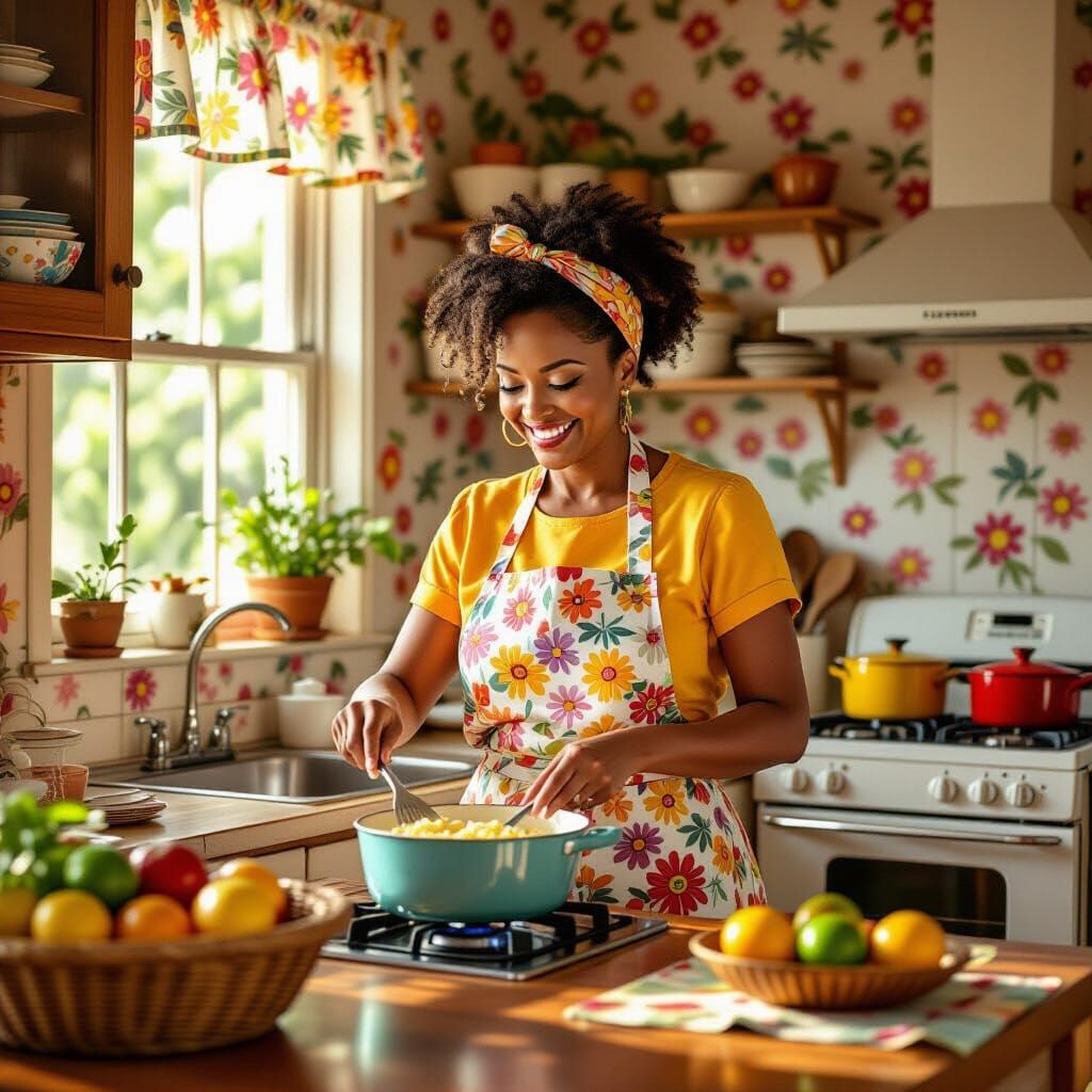Retro 80s South African Kitchen Scene by Norman Rockwell Sty...