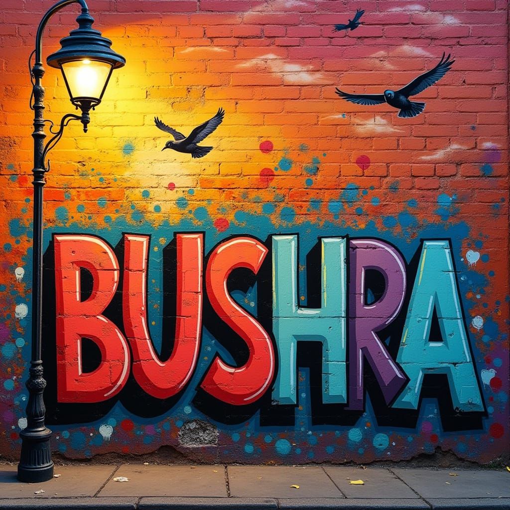 Colorful Graffiti 'BUSHRA' on Brick Wall