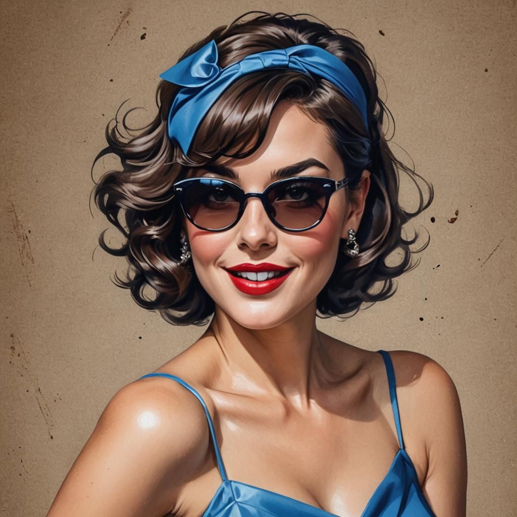 Playful Girl in Pin-Up Style, Detailed Portrait