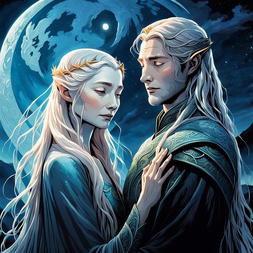 Galadriel and Sauron Embrace in Comic Book Art
