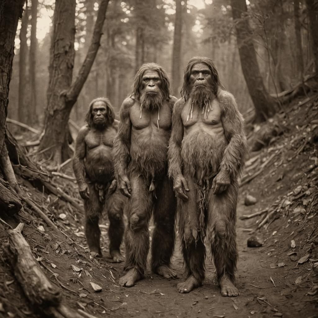 Sasquatch Family Portrait in Vintage Tribal Style