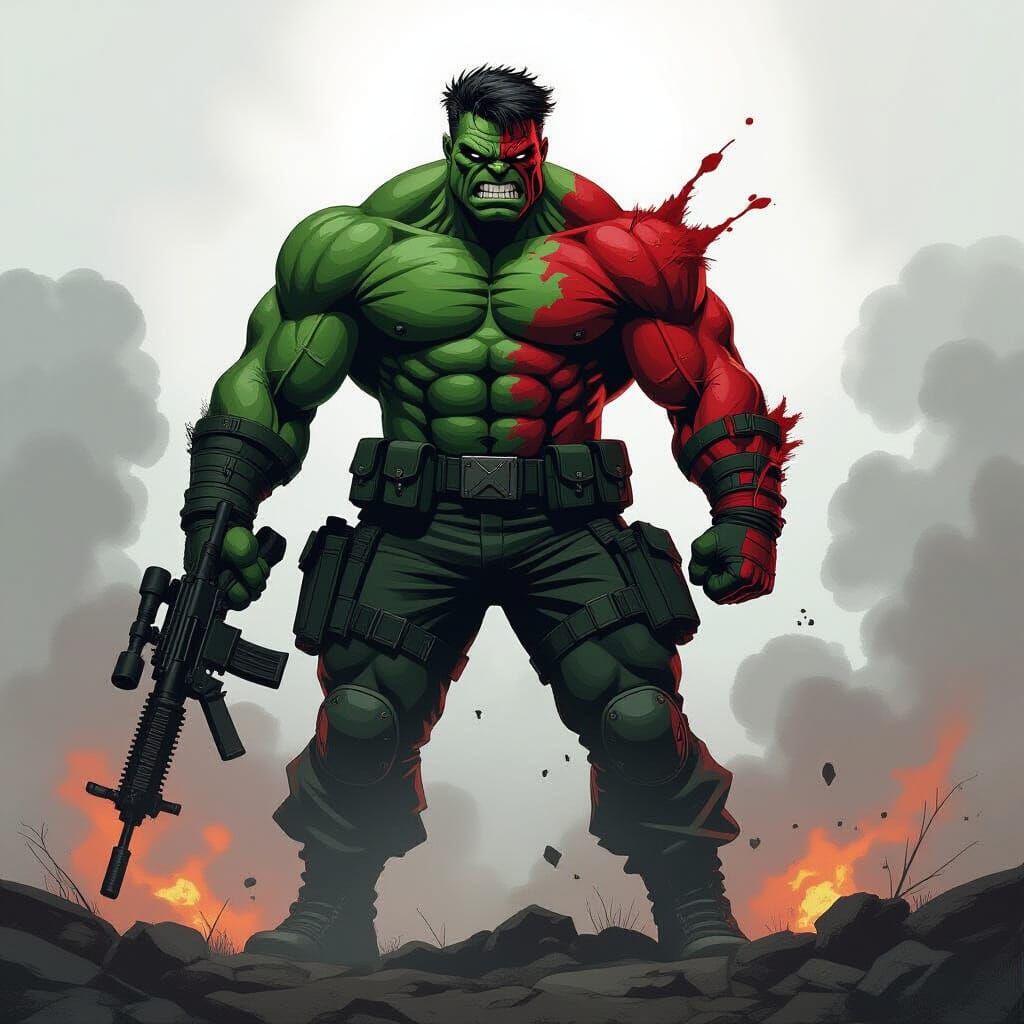 Red Hulk and Soldier in Comic Book Style