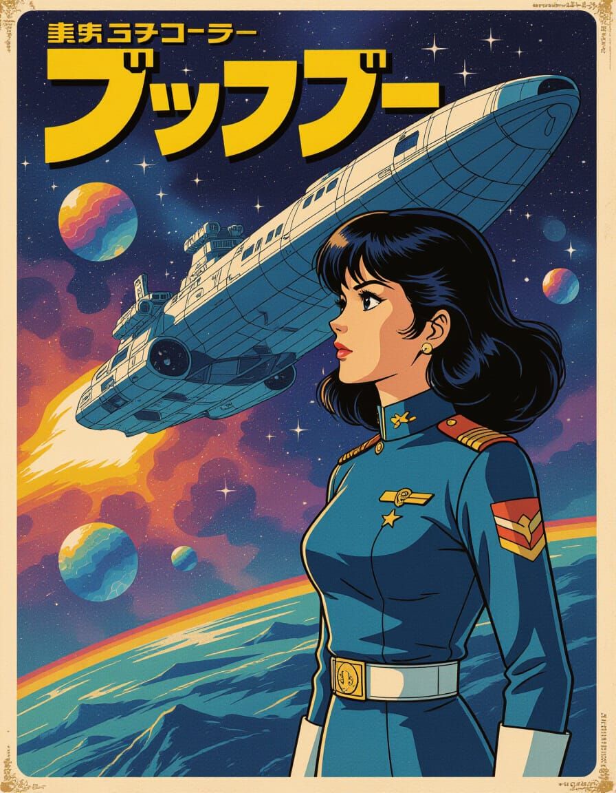 Heroic Space Captain in Retro Manga Style