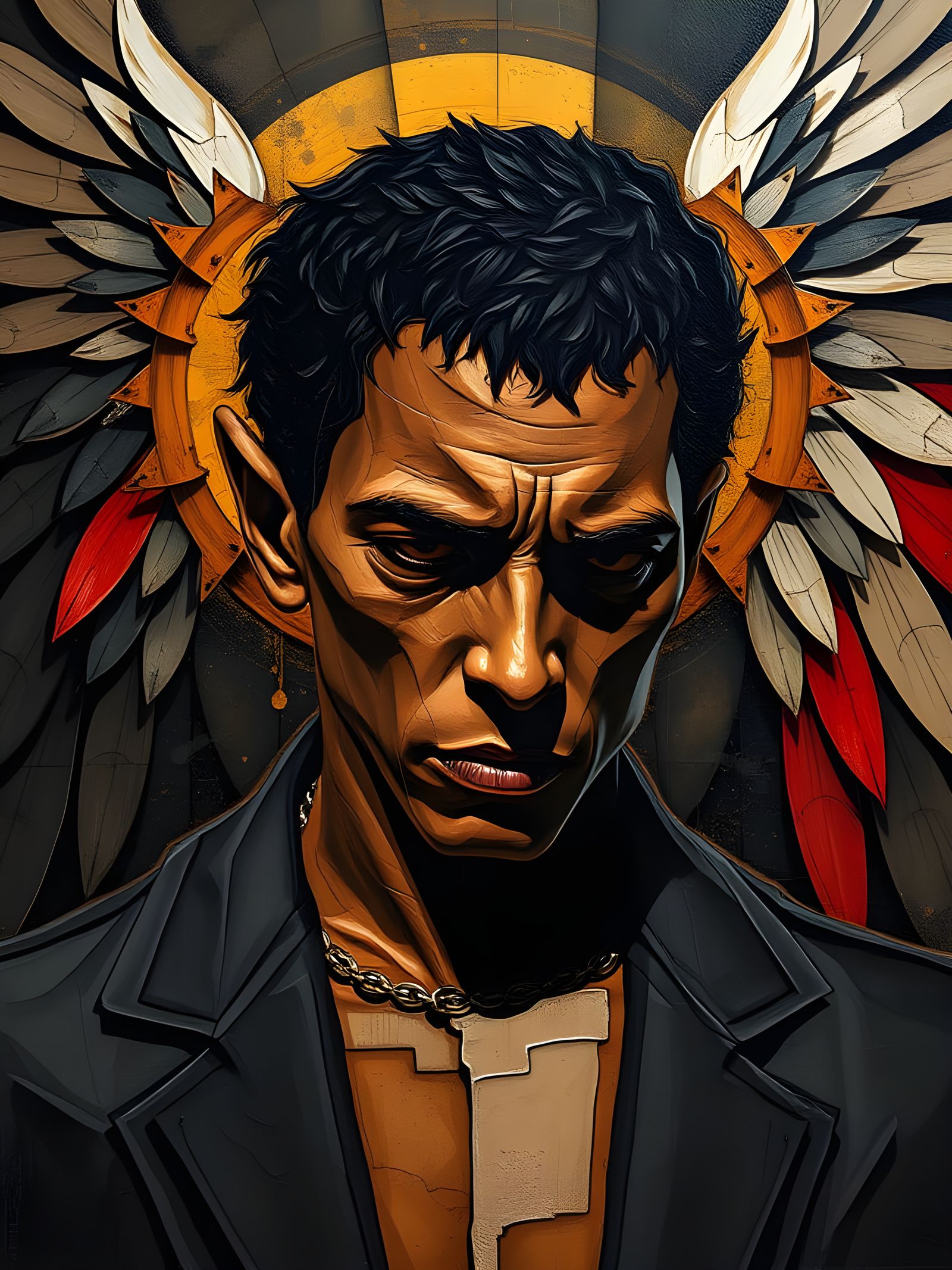 (Brutal-Cubist-Impasto:1.8)

(The Fallen Angel:1.5) was a caramel-skinned figure that personified injustice. He had only...