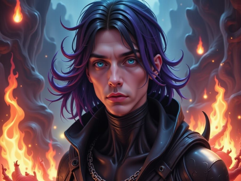 wizard emerging from fire