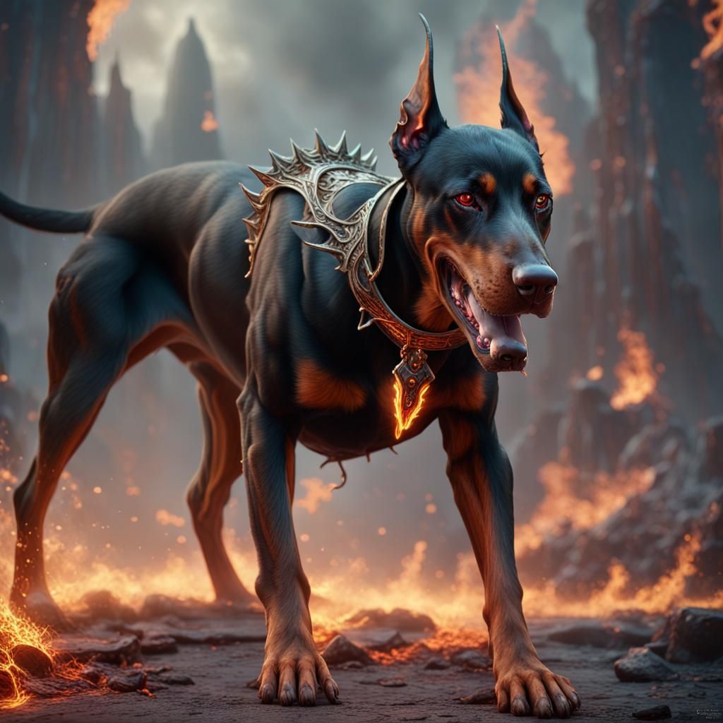 Demonic Hellfire Doberman Pinscher: Fantasy Concept Art