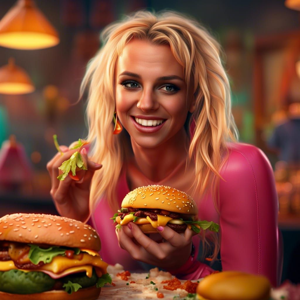 Young Britney Spears smiling for us while enjoying a cheeseburger 🍔