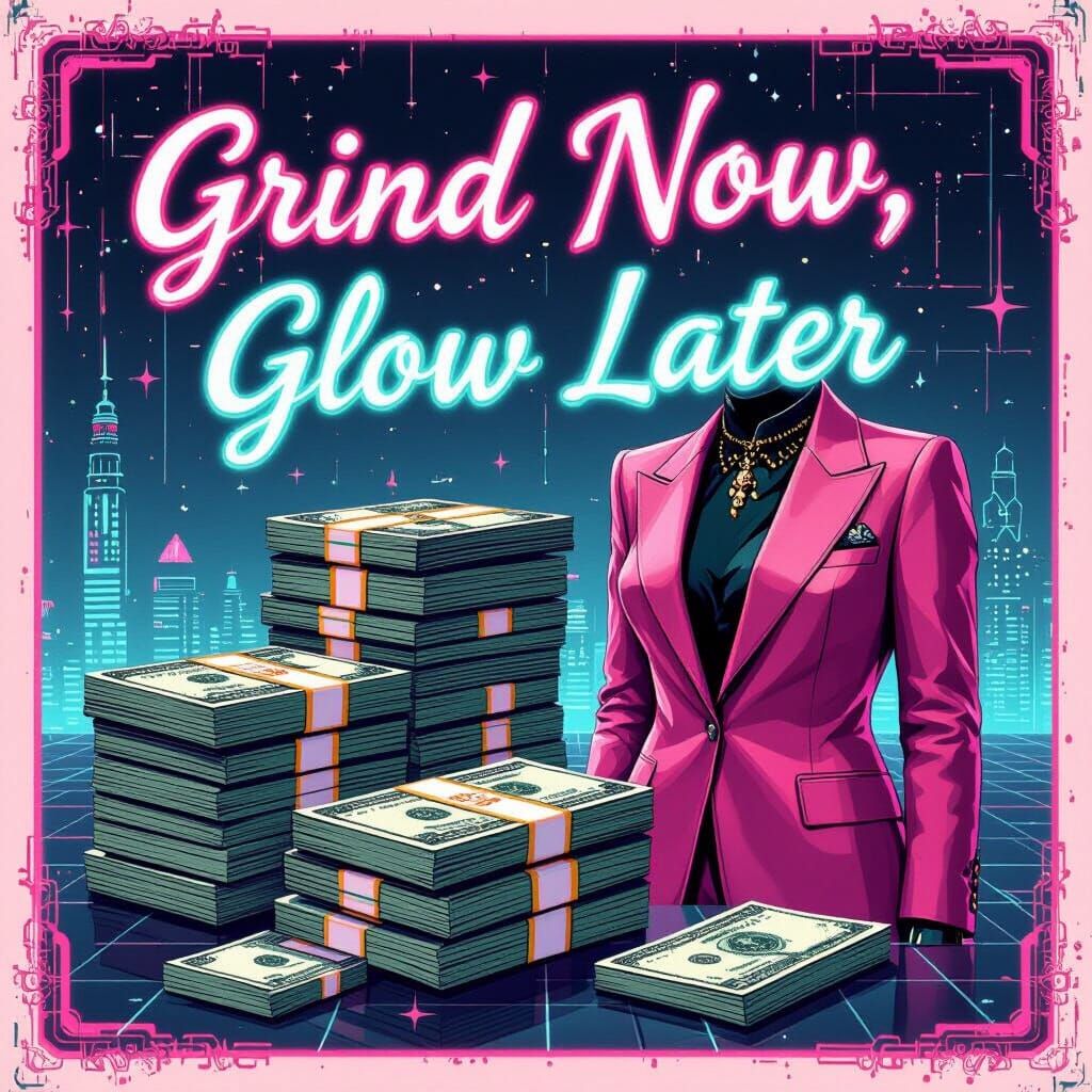 Vaporwave Trading Card: Cash, Couture, and Neon "Grind Now, ...
