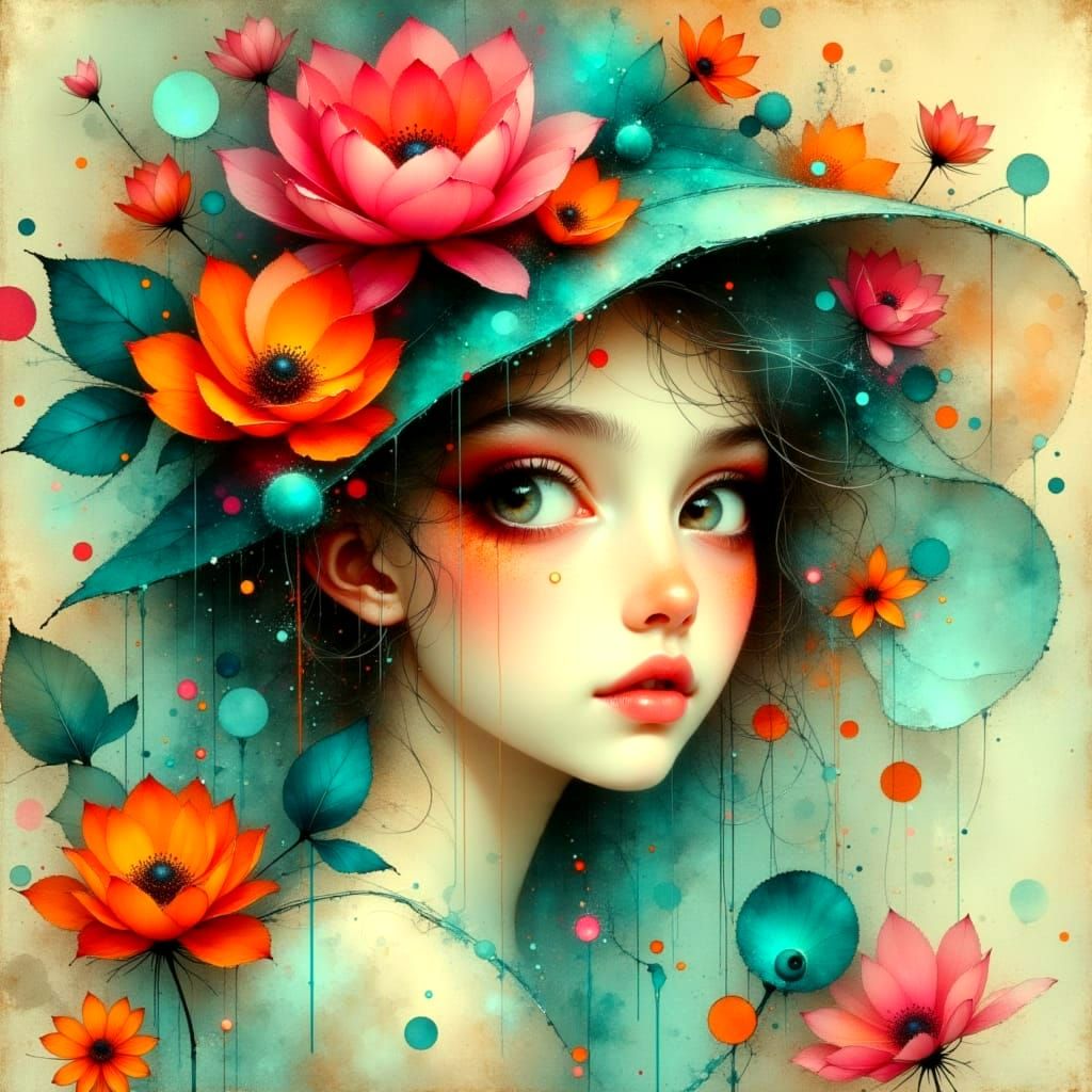 1920s Watercolor Girl in Vibrant Magical Aura