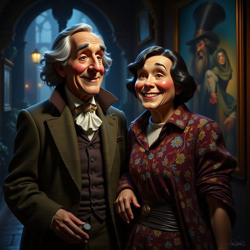 Wax Statues of Disney and Spielberg in Museum Exhibit