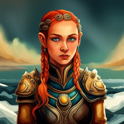 Nordic Seer on Longship with Viking Village