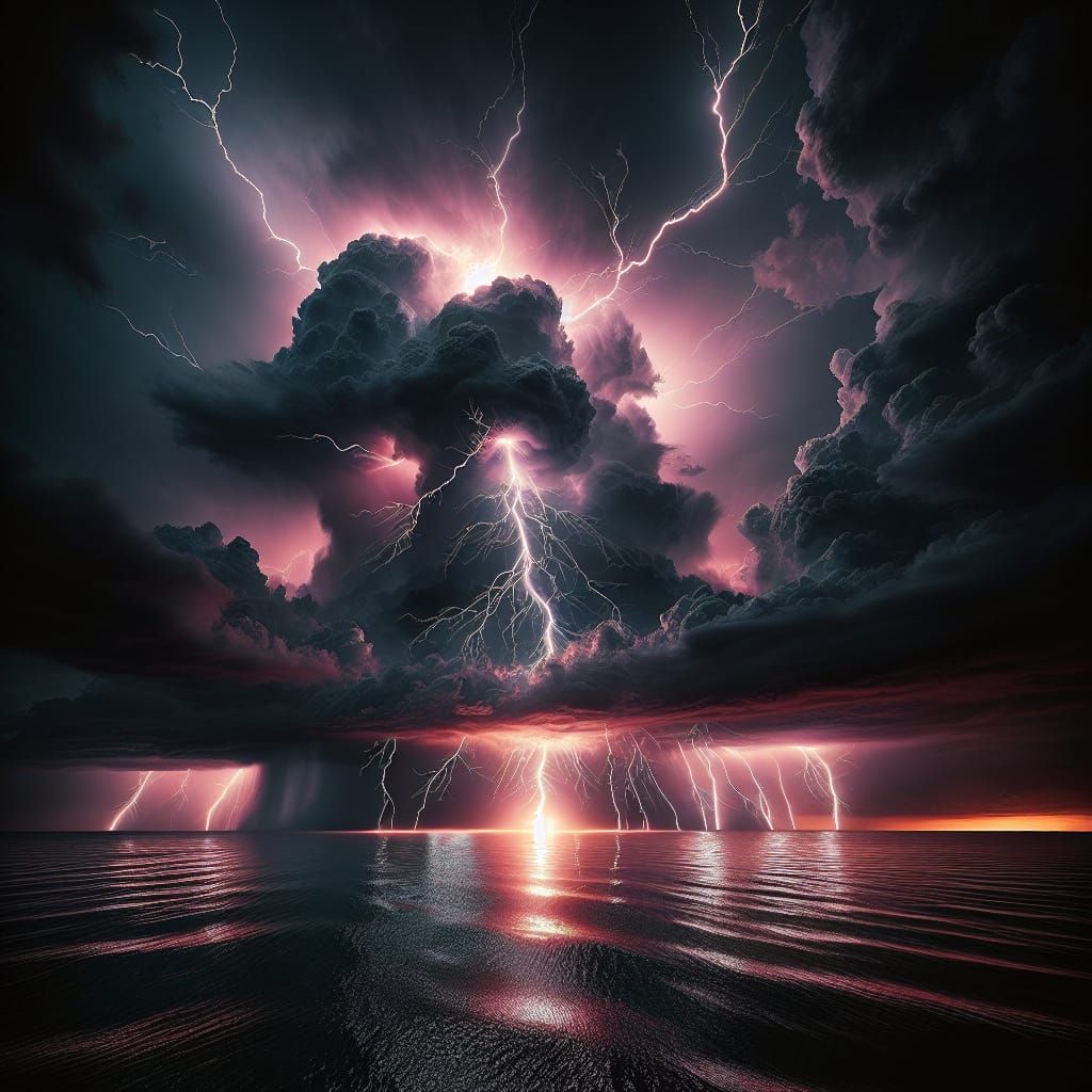Dramatic Lightning Storm Over the Ocean