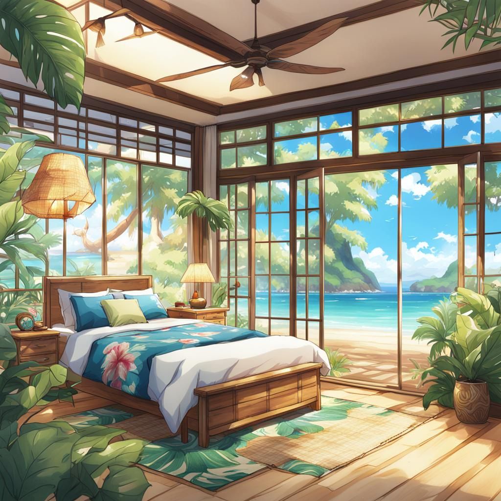 Tropical Island Bedroom in Anime Style