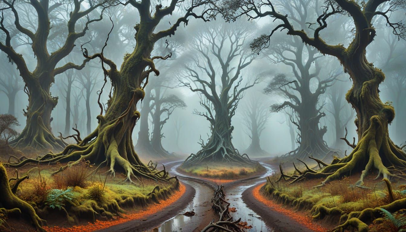 Dreamlike Forest Trail Unravels into Surreal Vortex