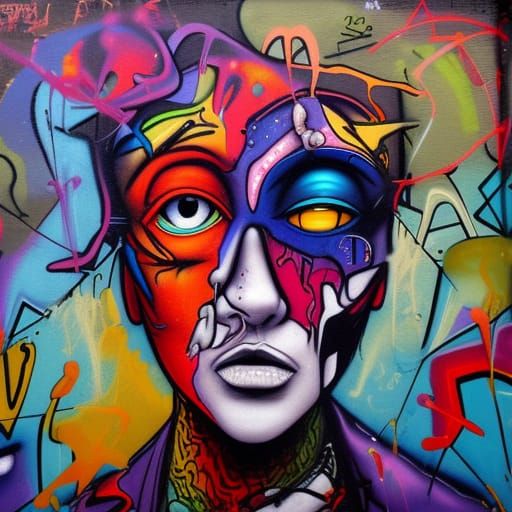 Colorful Vitruvian Graffiti Art with Melting Effects