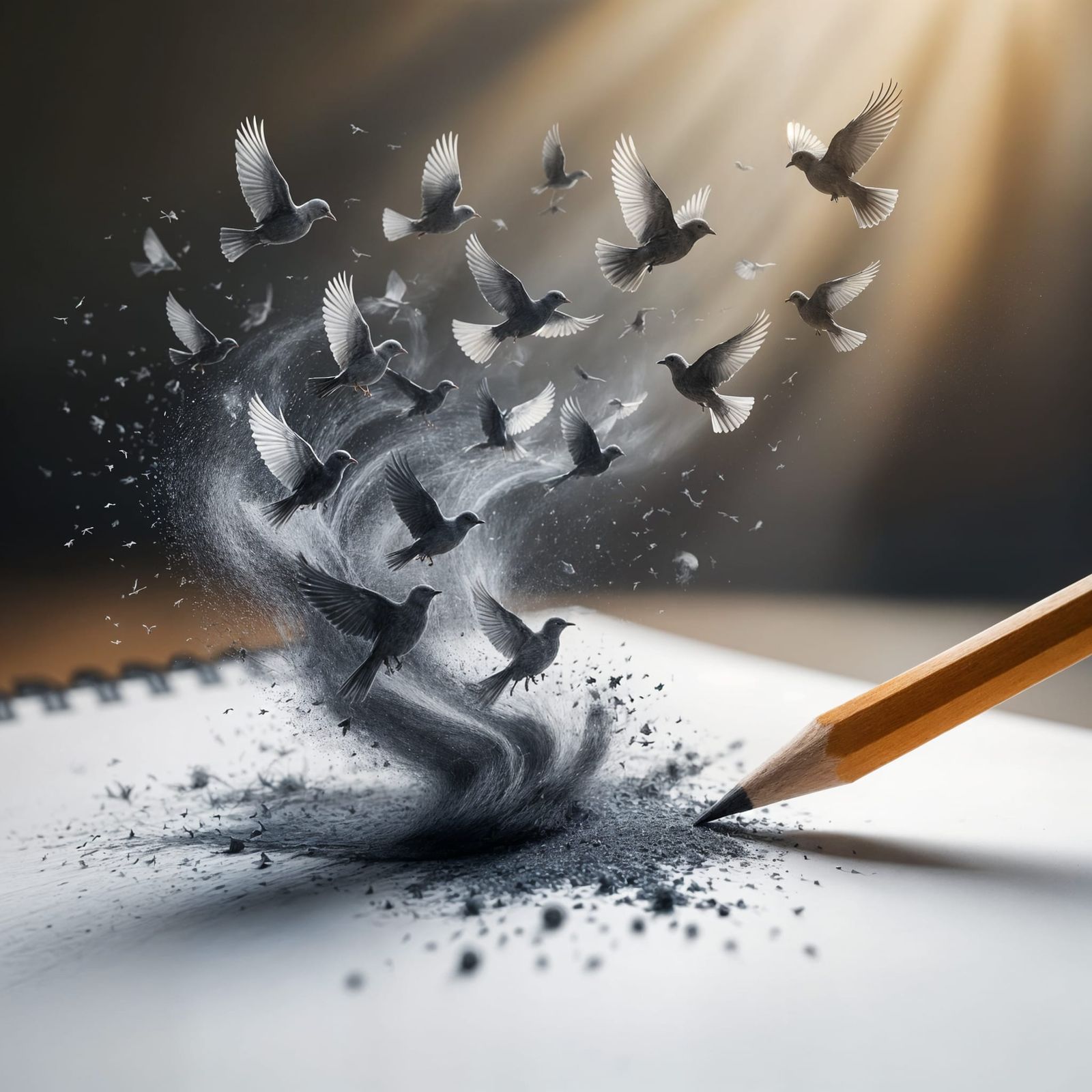 Pencil Dissolving Into Graphite Birds From Sketchpad