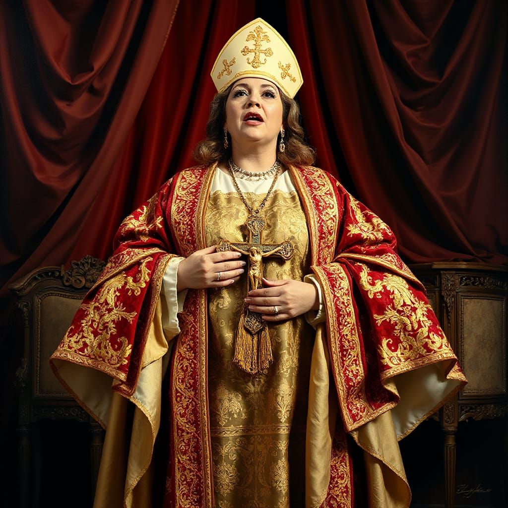Regal Opera Diva in Lavish Papal Attire