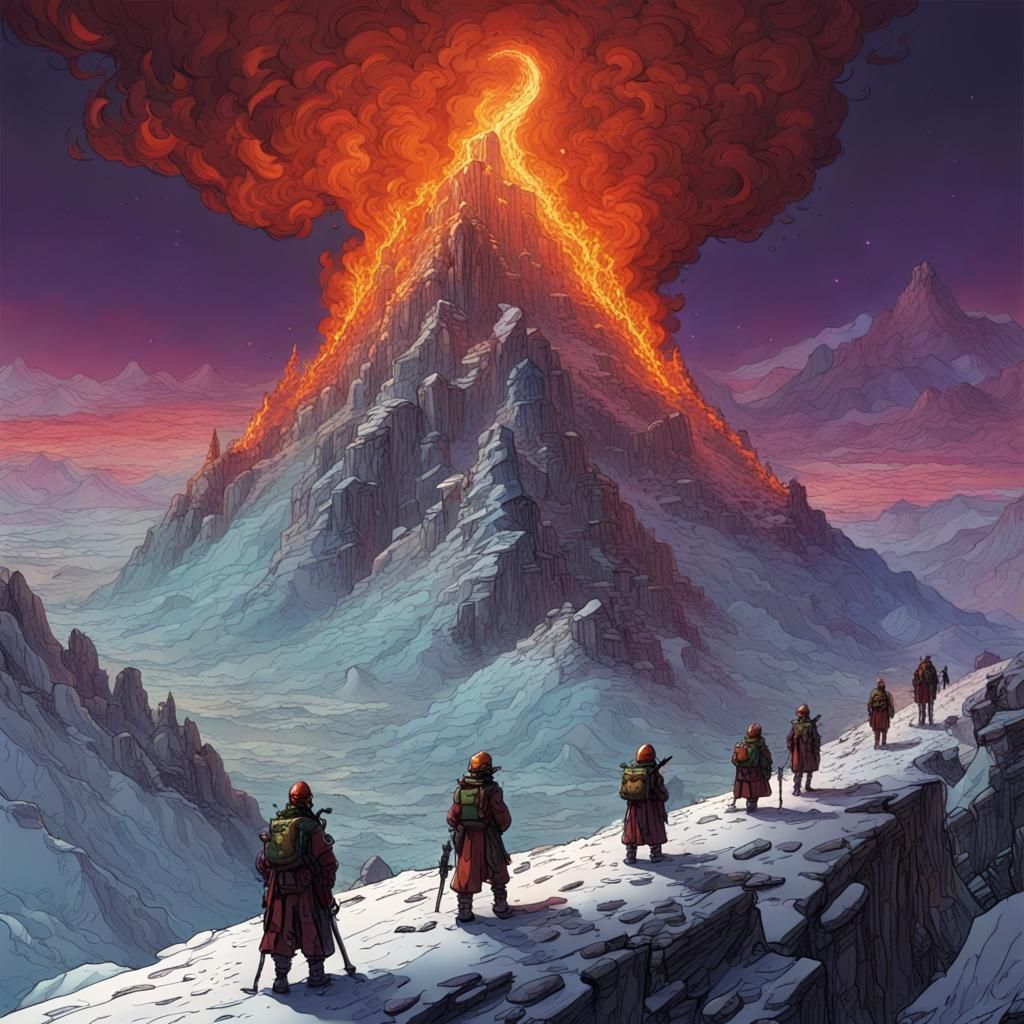 Fantasy Signal Fire on Snowy Mountain