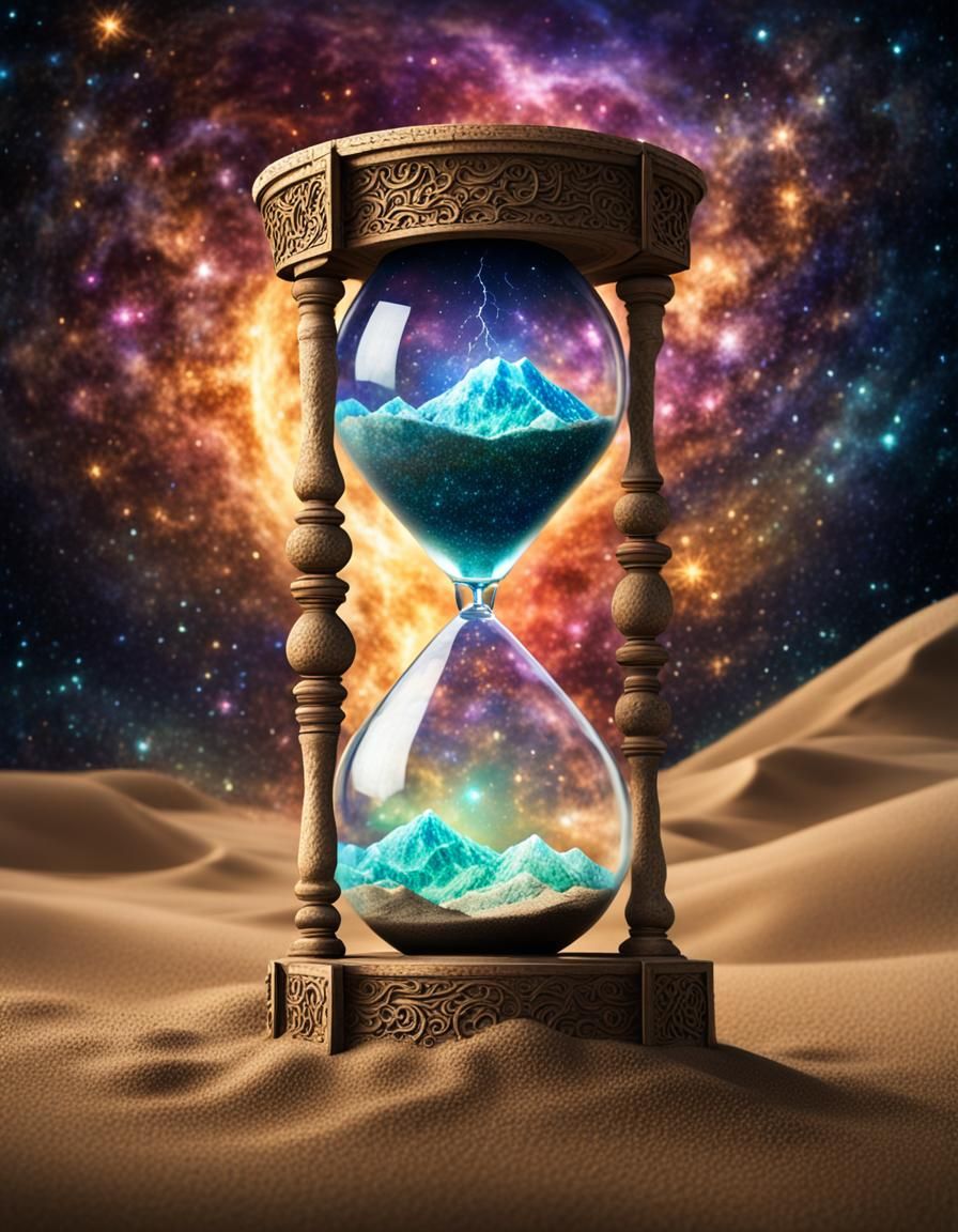Astral Hourglass Suspended in Space with Lightning