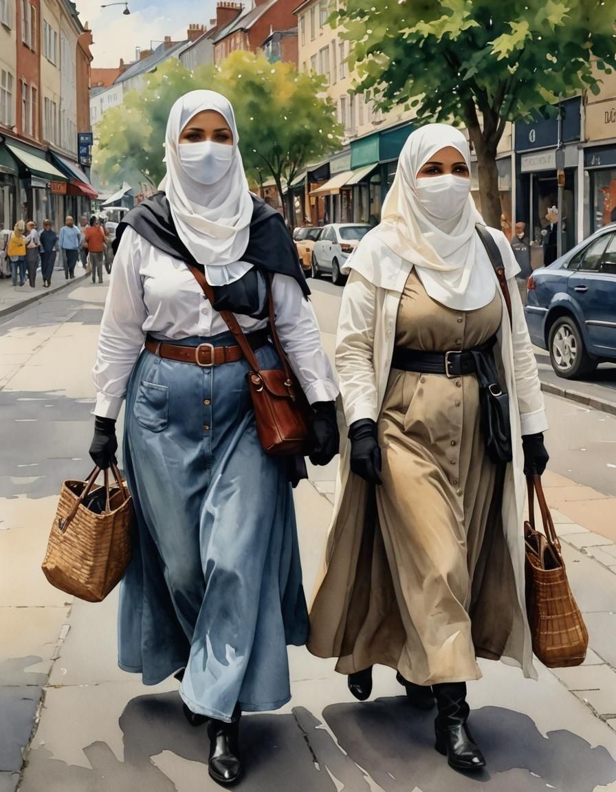 Two Niqabi Teachers Walking in Copenhagen