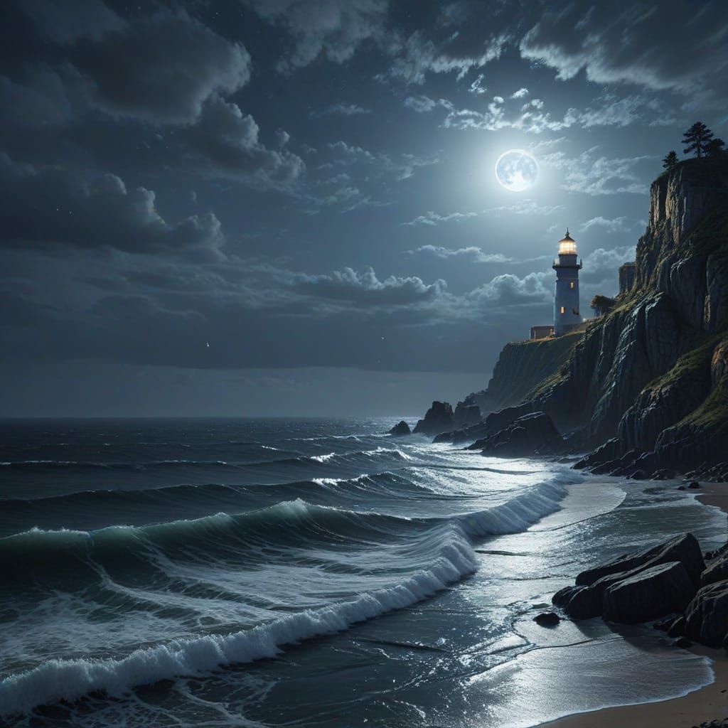 Atmospheric Lighthouse Scene in Impressionist Style