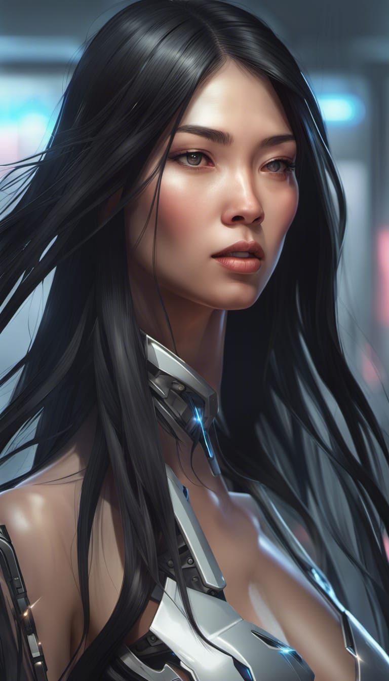 Beautiful Asian Cyborg Girl Portrait in 4K