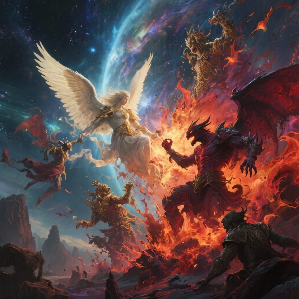 Angels vs Demons Cosmic Collision Matte Painting