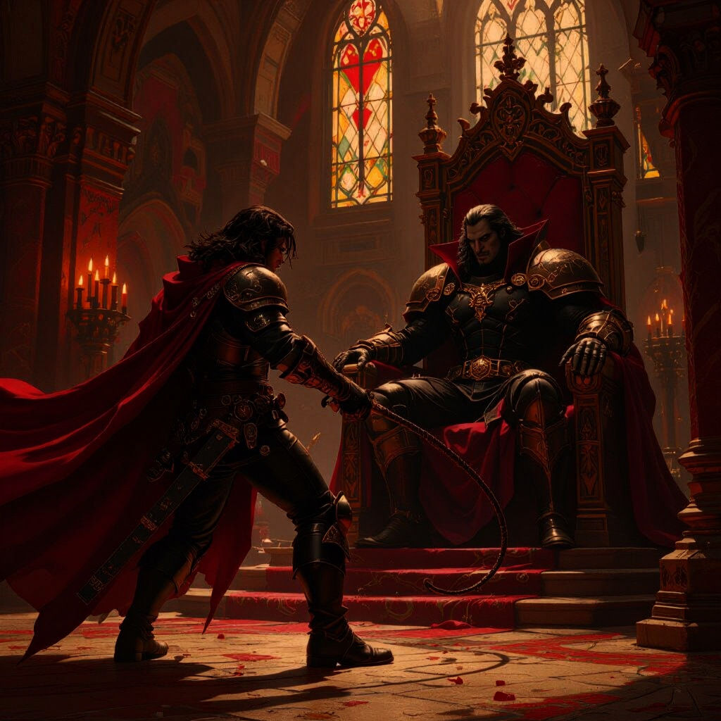 Epic Battle: Belmont vs Dracula in Gothic Throne Room