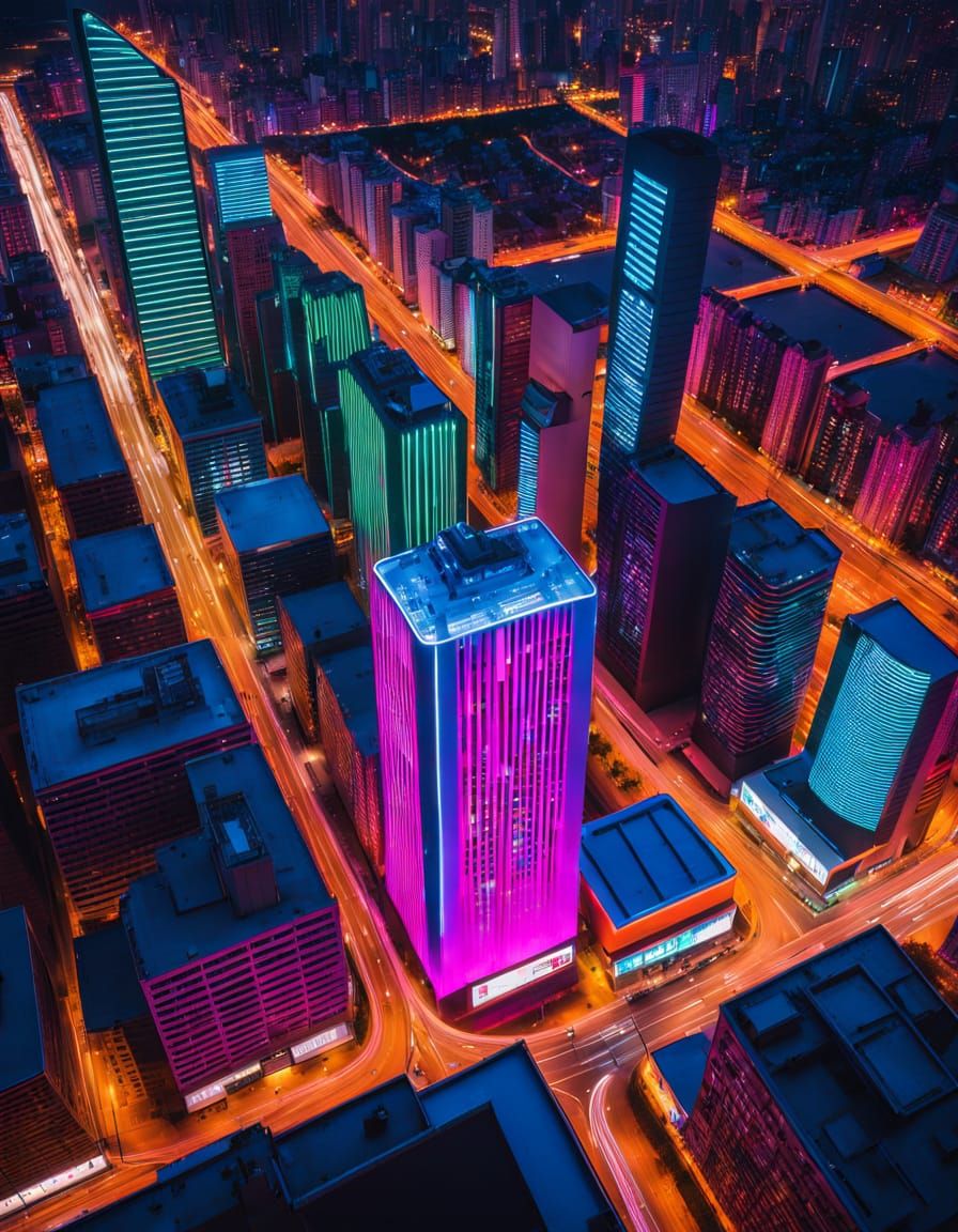 Futuristic Cityscape at Night in Cyberpunk Aesthetic