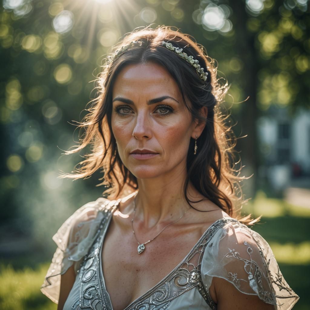 Brunette in Viking Dress with Vapor Light