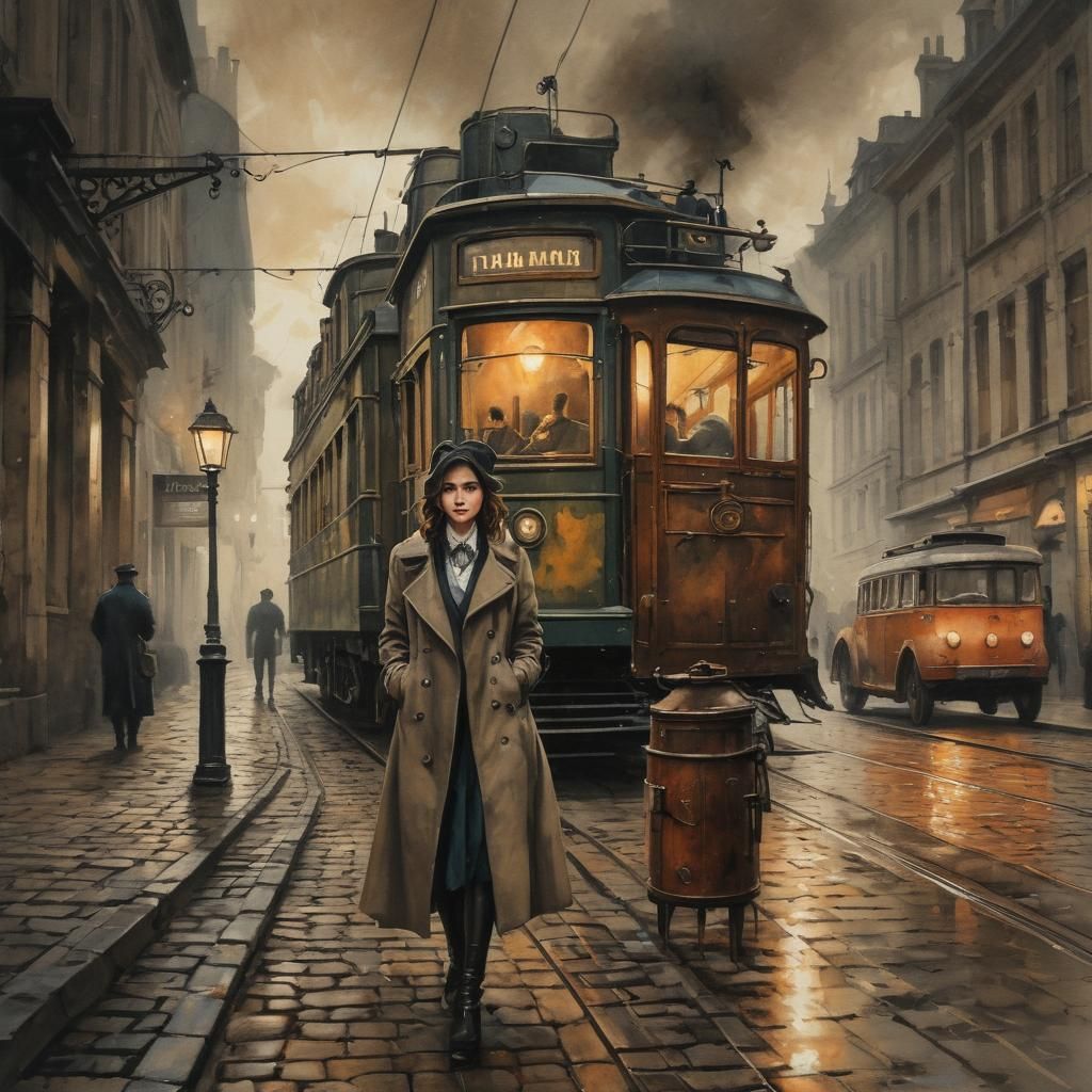 Steampunk Woman by Tram: Modern Ink Painting