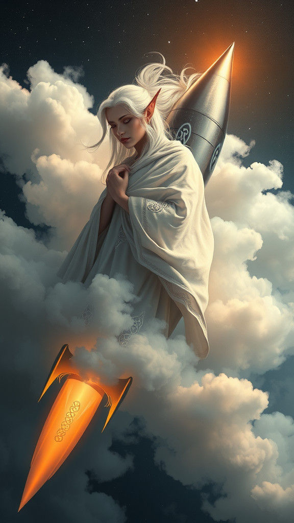 Ethereal Cloud Woman and Futuristic Rocket