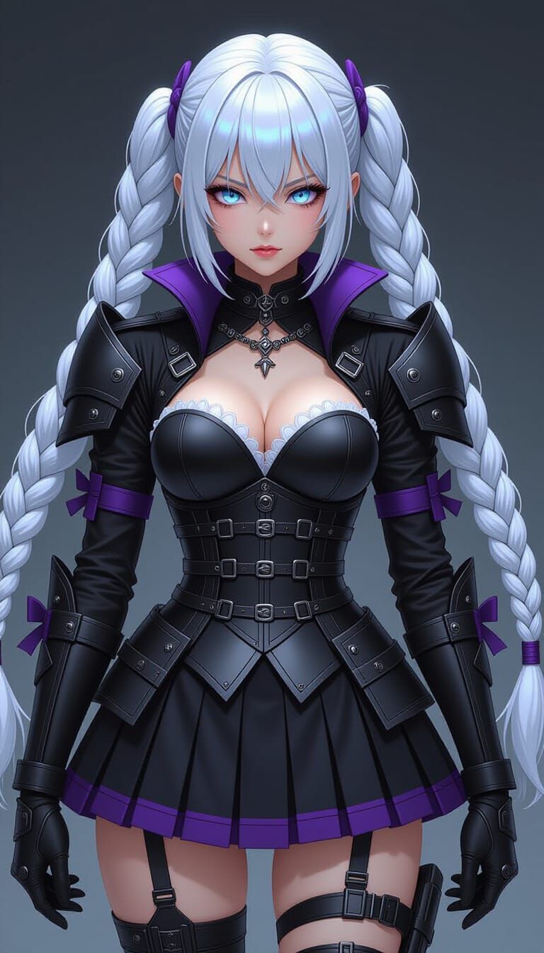 Futuristic Android Battle Maid in Gothic Combat Uniform