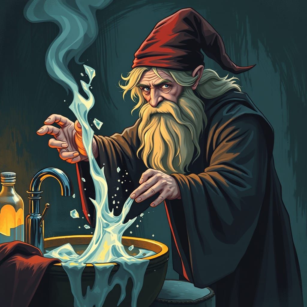 Wizard Uses Magic for Effortless Dishwashing