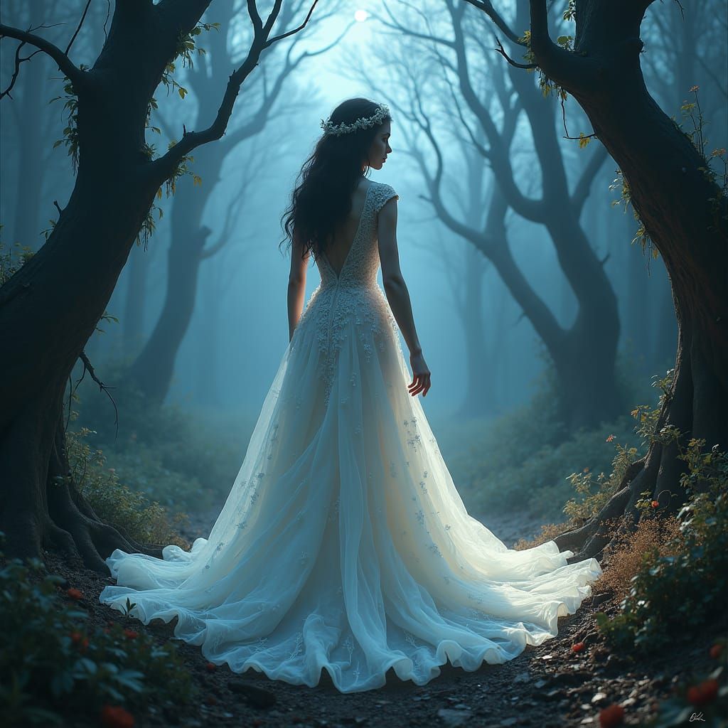 Ethereal Bride of Dracula in Moonlit Forest