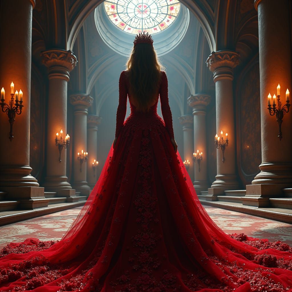 Crimson Bride in Gothic Castle Hall