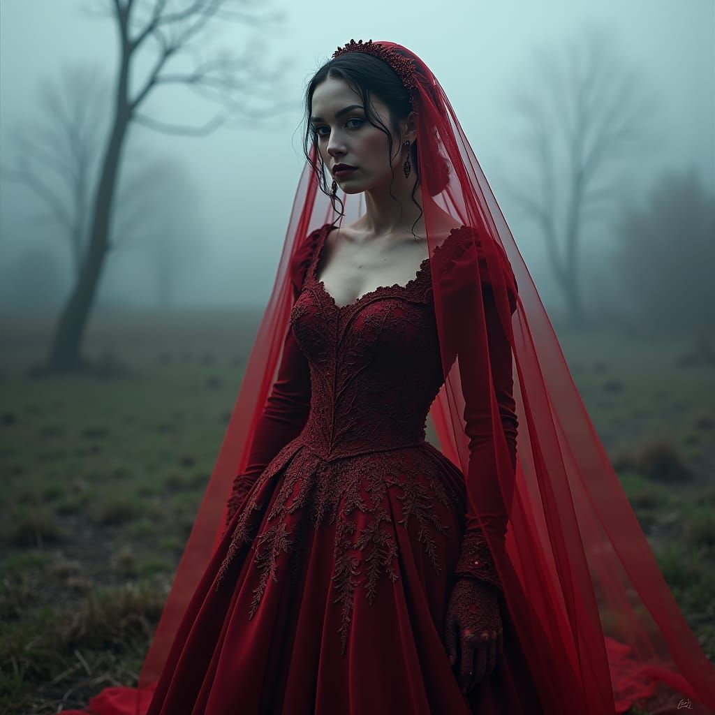 Crimson Bride in Transylvanian Mist, Gothic Fairytale