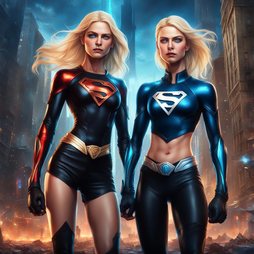 Blonde Superheroines in Love: Fantasy Art