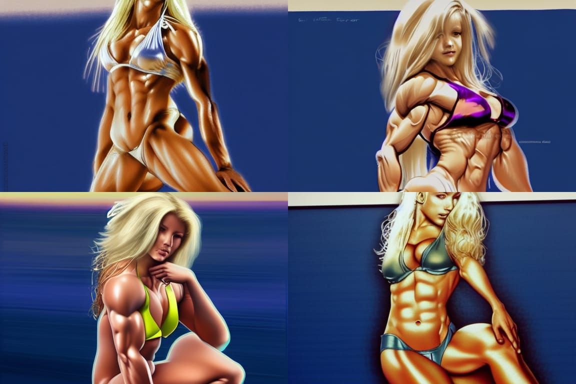 Female Bodybuilder in White Bikini, Japanese Illustration St...