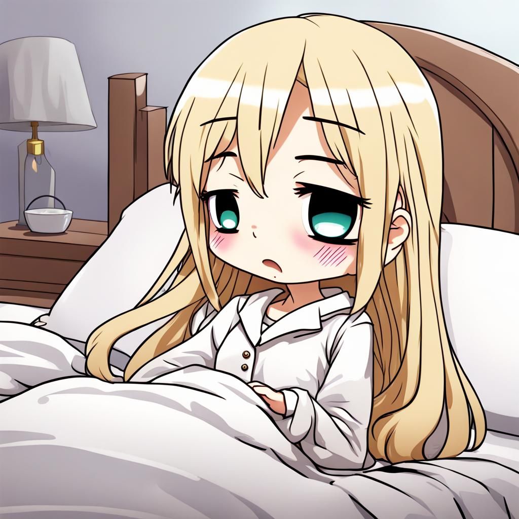 Crying Blonde Woman in Chibi Anime Style