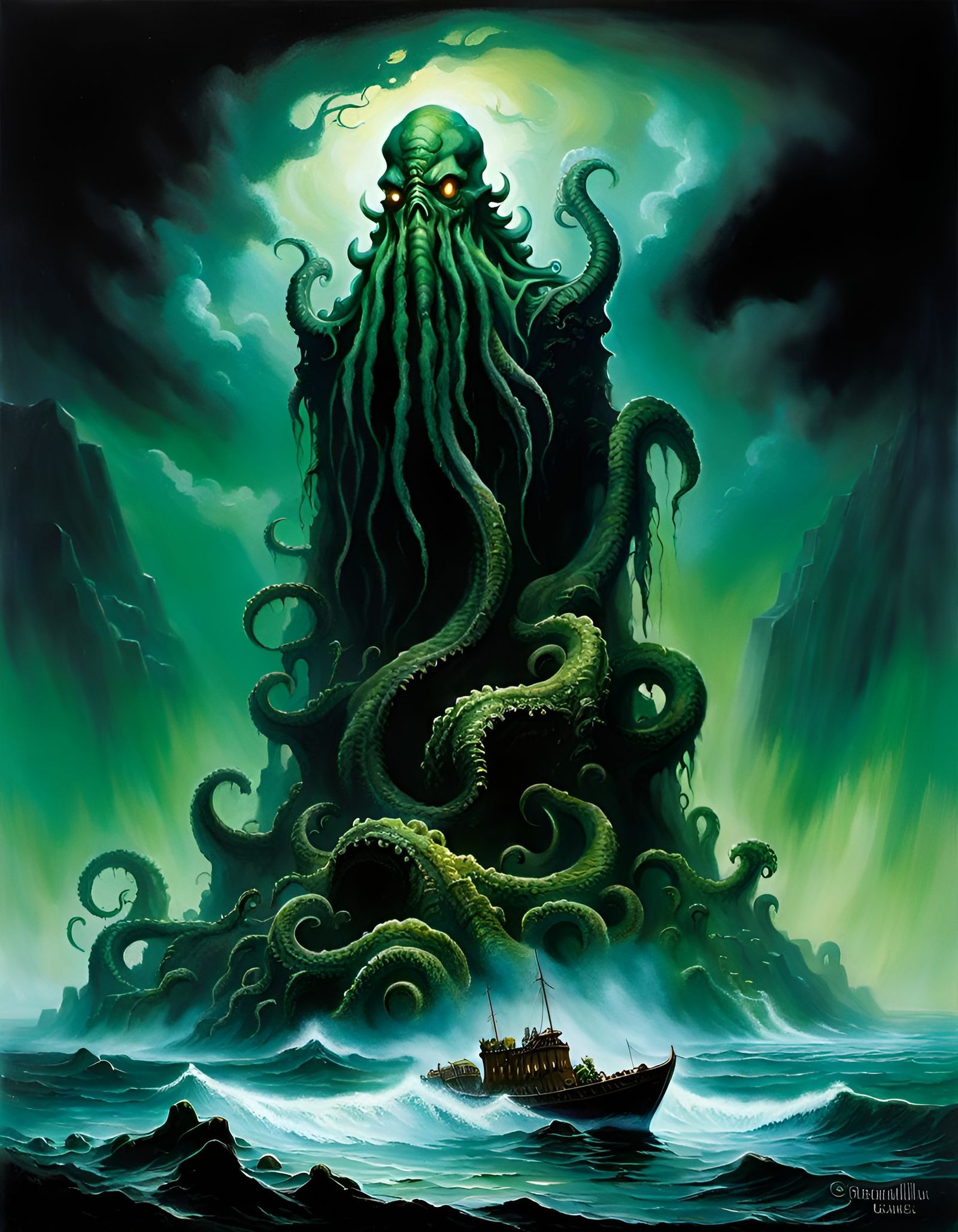 Cthulhu Rising: A Dark Airbrush Painting