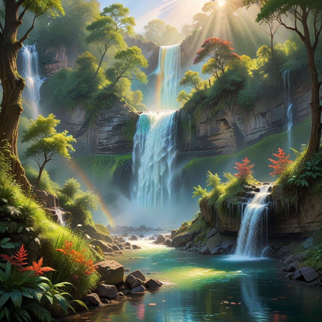 Serene Waterfall Landscape in Soft Focus