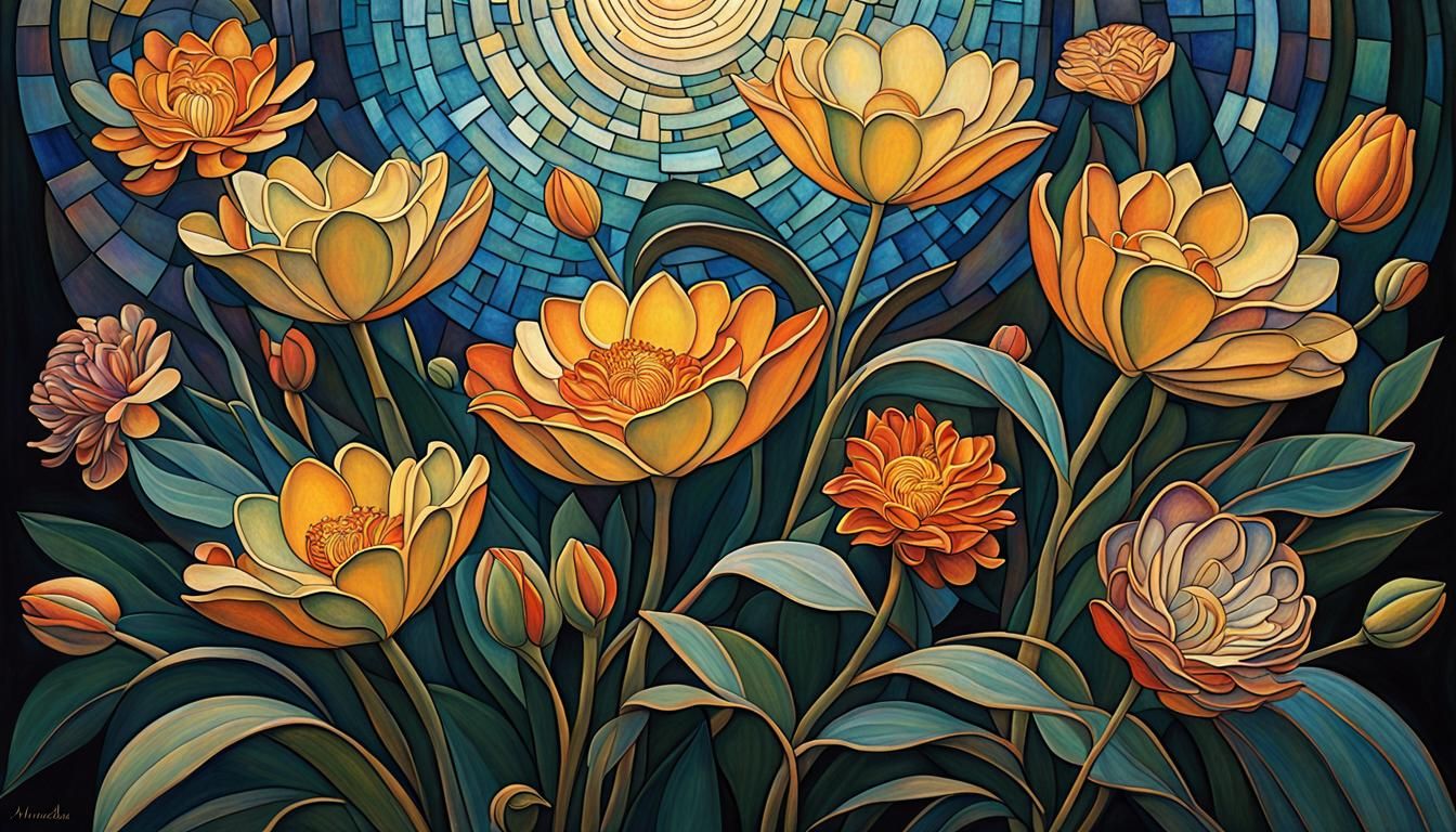 Exotic Flowers in Cubist Bauhaus Style