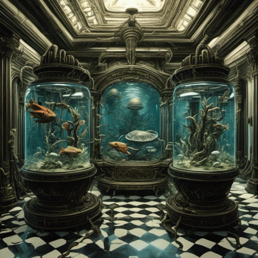 Surreal Alien Aquarium in Zebrapunk Style