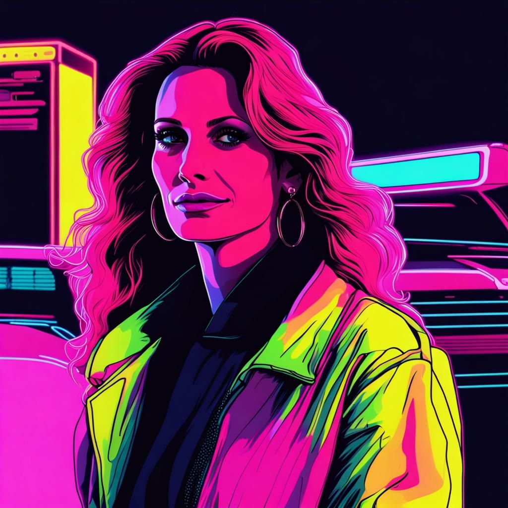 Julia Roberts in Neon Synthwave Style