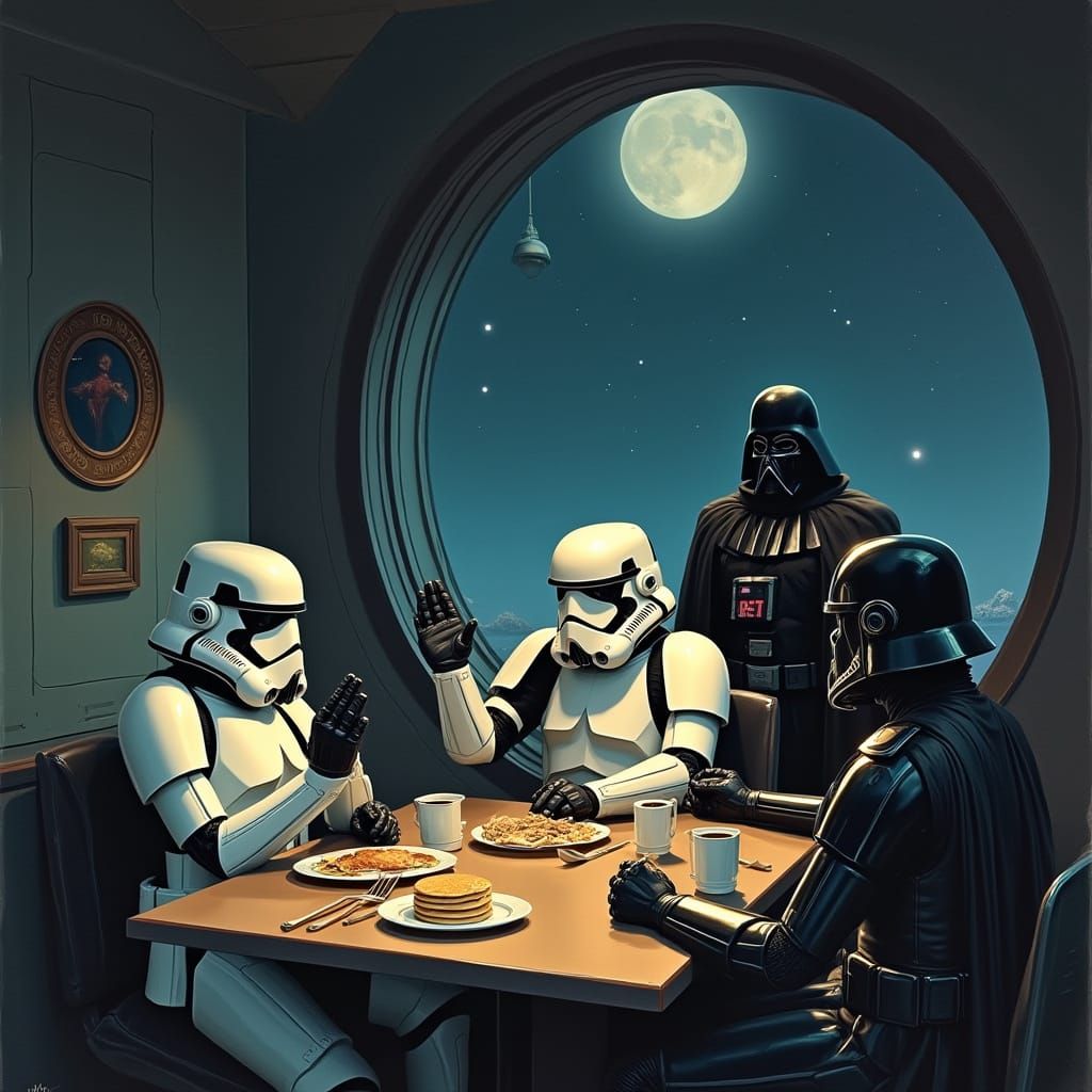 Stormtroopers Enjoy Nighttime Diner in Death Star's Dark Noi...