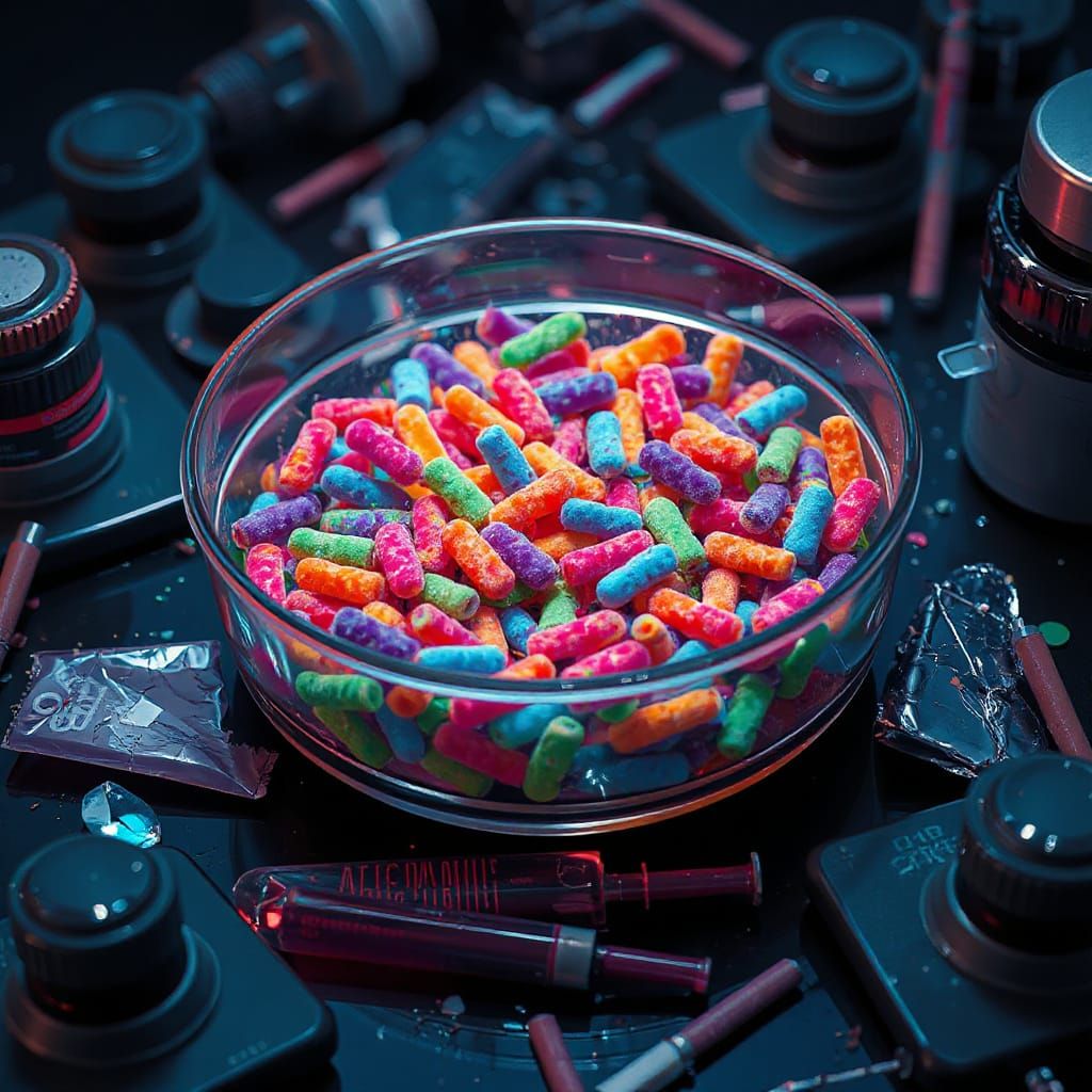 Neon Bacteria Overrun Petri Dish: Digital Art