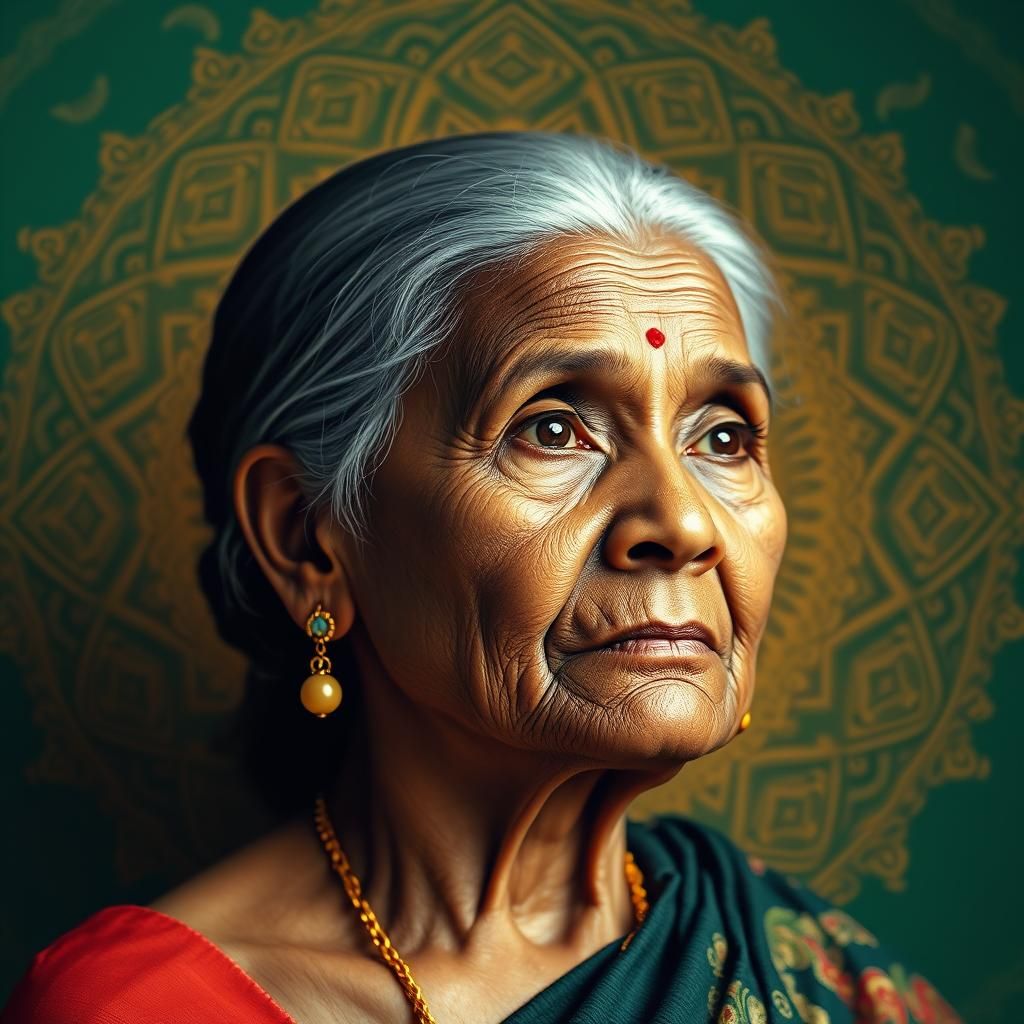 Regal Indian Woman Portrait in Superflat Style