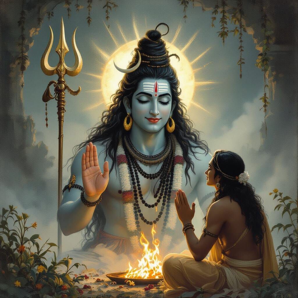 Lord Shiva Blesses Farmer in Dream, Raja Ravi Varma Style