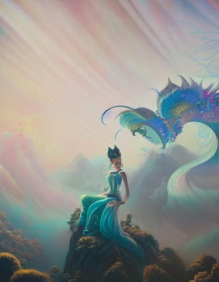 Neon Fantasy Woman in Surrealist Oil Painting